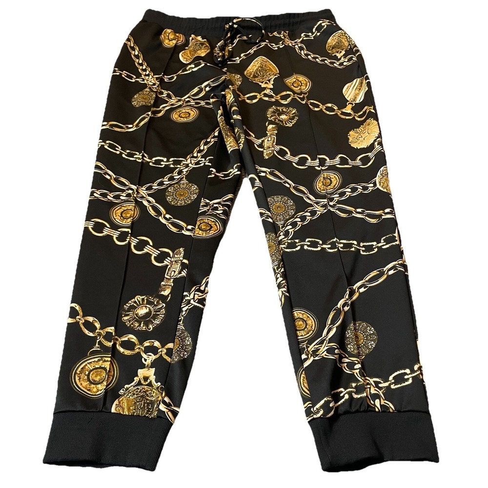 Ashley Sports Joggers Pants Women's 18/20 Black Gold Chain Pintuck Athleisure